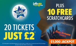 Get 20 EuroMillions Tickets for £2* + 10 Free Scratchcards