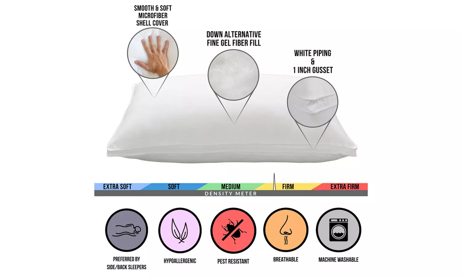 DownSupply Overstuffed Side and Back Sleeper Gel Fiber Pillows (1, 2, or 4-Pack) - Second Medium