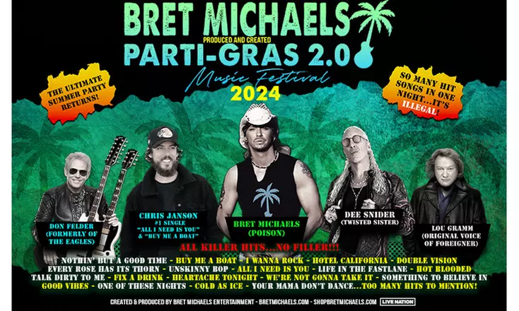 Bret Michaels - Parti Gras 2024 with Chris Janson, Don Felder, Dee Snider & Lou Gramm on August 30 at 7 p.m. - Primary Image