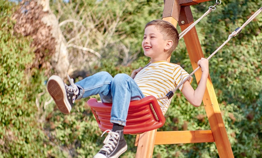 Image 3: Little Tikes Grizzly Grotto Climbing Frame Playhouse Set with Swing