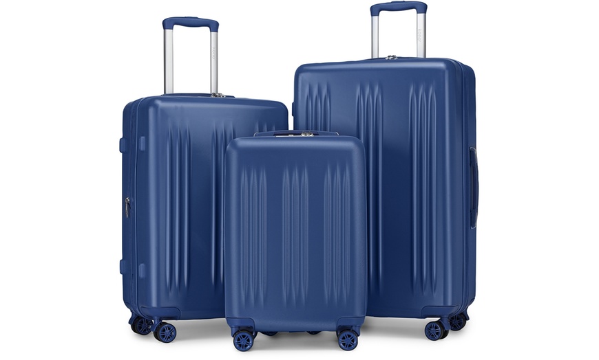 Image 28: Five-Piece Striped Expandable ABS+PC 20", 24'' and 28'' Suitcase 