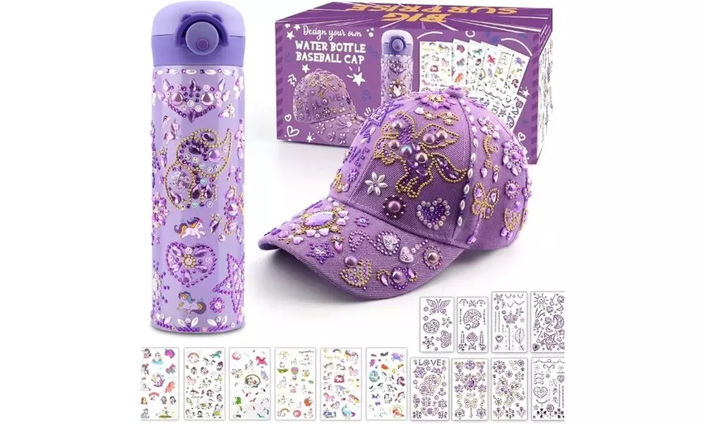 DIY set van edelsteenstickers met pet en naar keuze een drinkfles - Primary Image