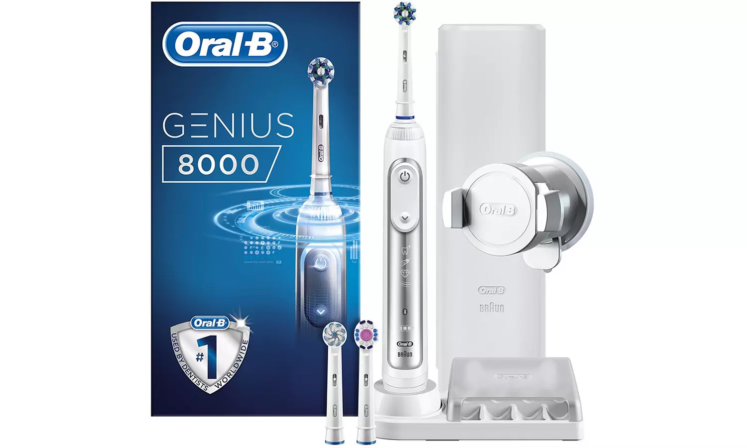 Oral-B Genius 8000 Silver CrossAction Electric Toothbrush with Optional Extra Plug With Free Delivery - Primary Image