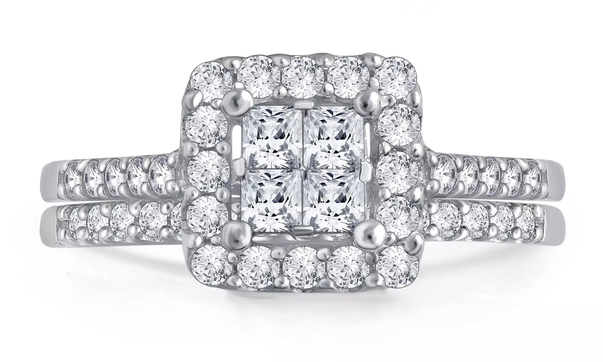1.00 CTTW Princess Diamond Engagement Ring & Wedding Band Set in 10K White Gold by Brilliant Diamond - Primary Image