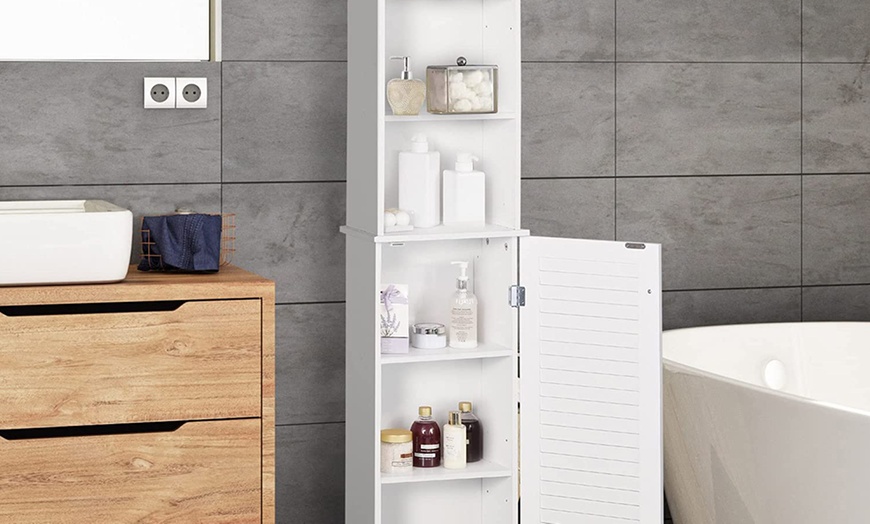 Up To 41% Off HomCom Tall Bathroom Storage Cabinet | Groupon