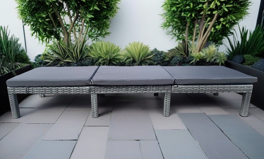 Image 3: Grey Rattan-Effect Adjustable Sun Lounger with Cushion