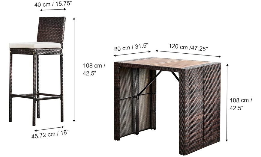 Image 6: Rattan-Effect Five-Piece Bar Height Dining Set with Wooden Tabletop