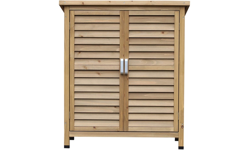 Image 9: Outsunny Wooden Garden Storage Sheds in Grey or Natural Wood