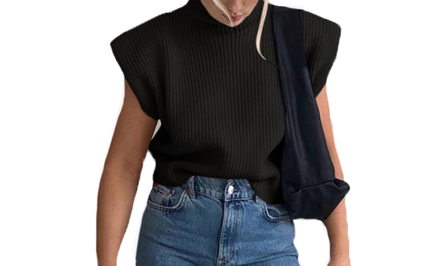 Image 9: Sleeveless Shoulder Pads Knit Top