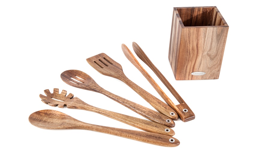 Image 2: 5-Piece Acacia Kitchen Tool Set