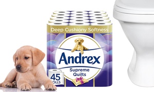  45 or 90 Rolls of Andrex Supreme Quilts Toilet Roll Tissue Paper 