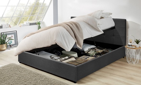 Lit coffre en tissu à ouverture latérale Swingbox avec matelas en option