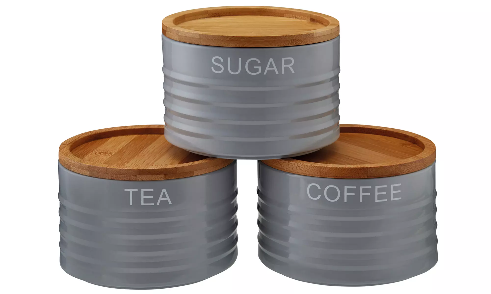 Cooks Professional Set of 3 Stacking Kitchen Storage Canisters With Bamboo Lids - Second Medium