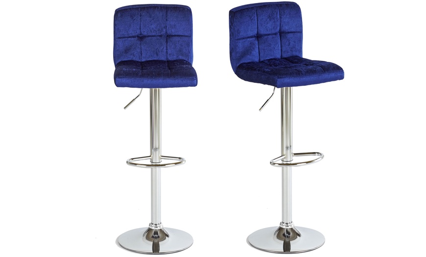 Image 7: Two Crushed Velvet Bar Stools