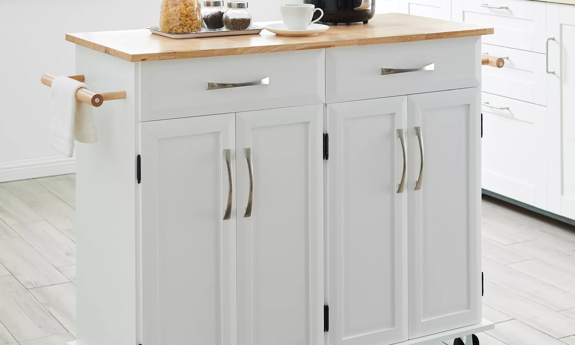 Belleze Baldy Portable Kitchen Island Cart with Wood Top - Primary Image