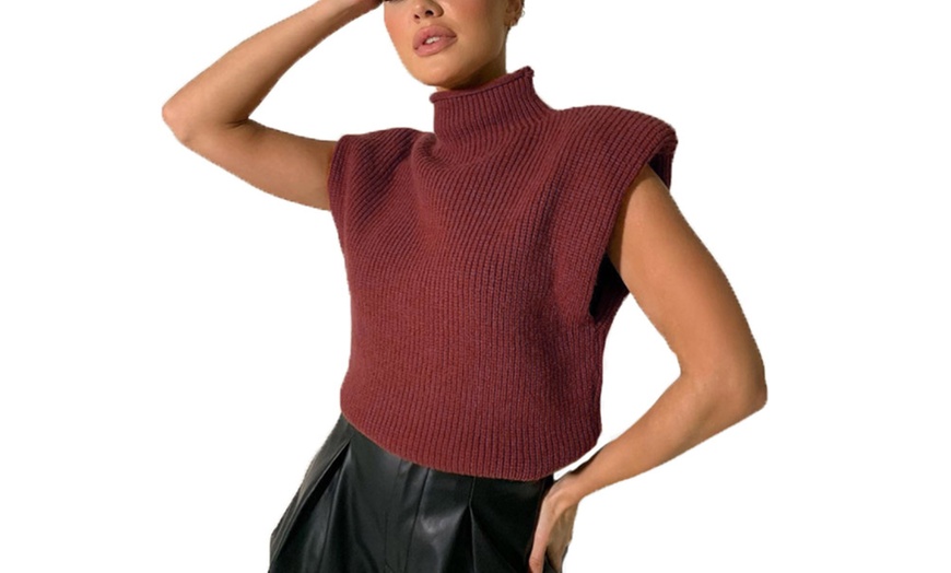 Image 16: Sleeveless Shoulder Pads Knit Top