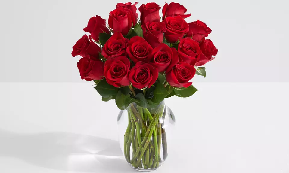 18, 24, or 36 Red Roses with Glass Ginger or Tulip Vase from ProFlowers (Up to 49% Off) - Primary Image