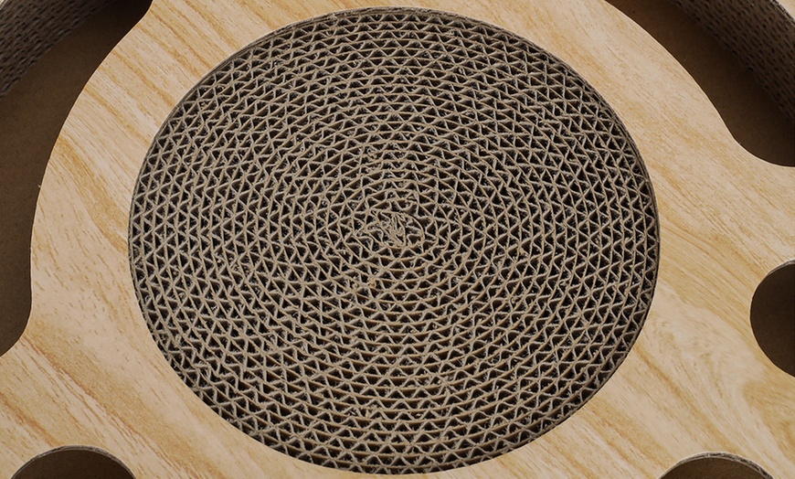 Image 4: Interactive Round Cat Scratcher with Ball Toy