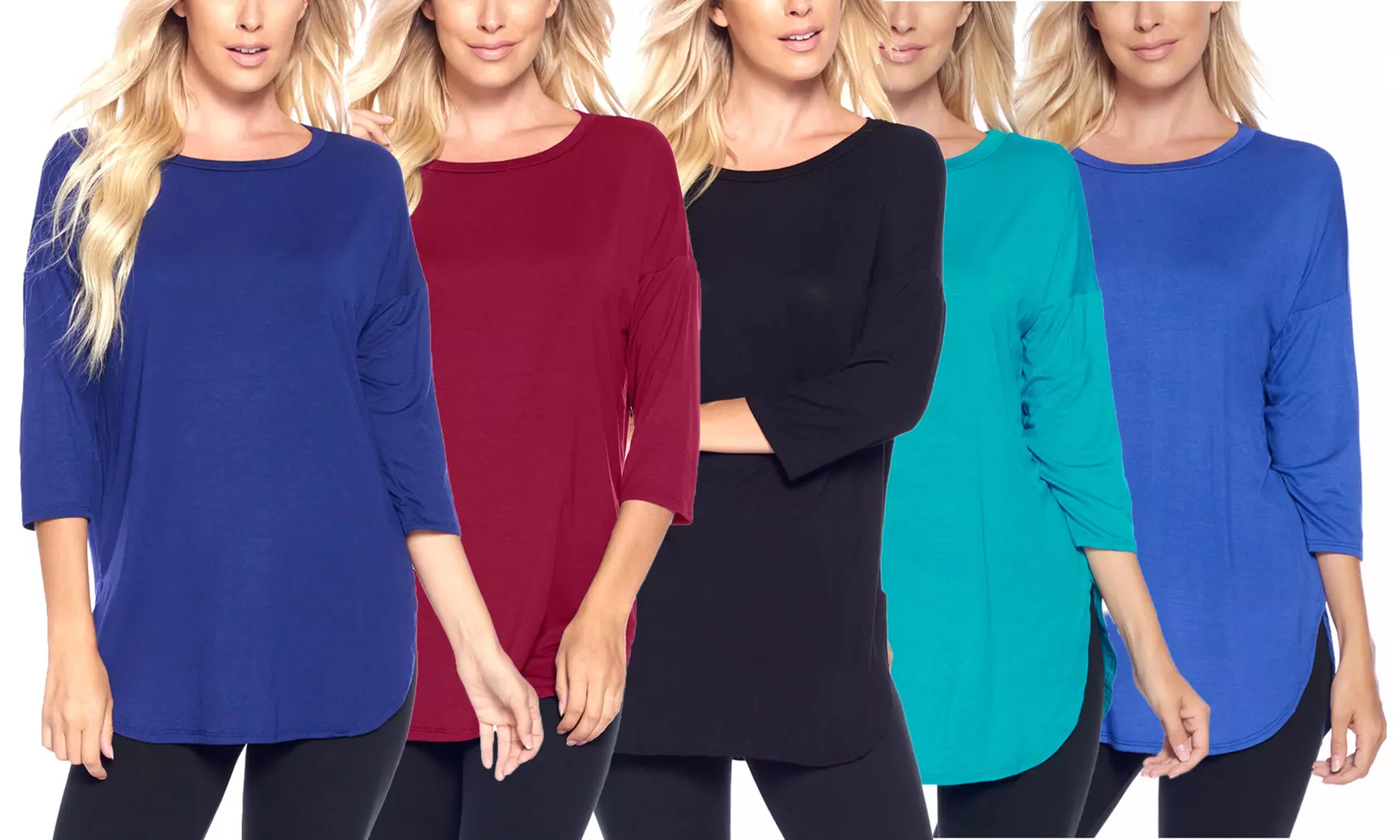 Isaac Liev Women's Curved Hem Side Slits Tops (3-Pack). Plus Sizes Available. - Primary Image