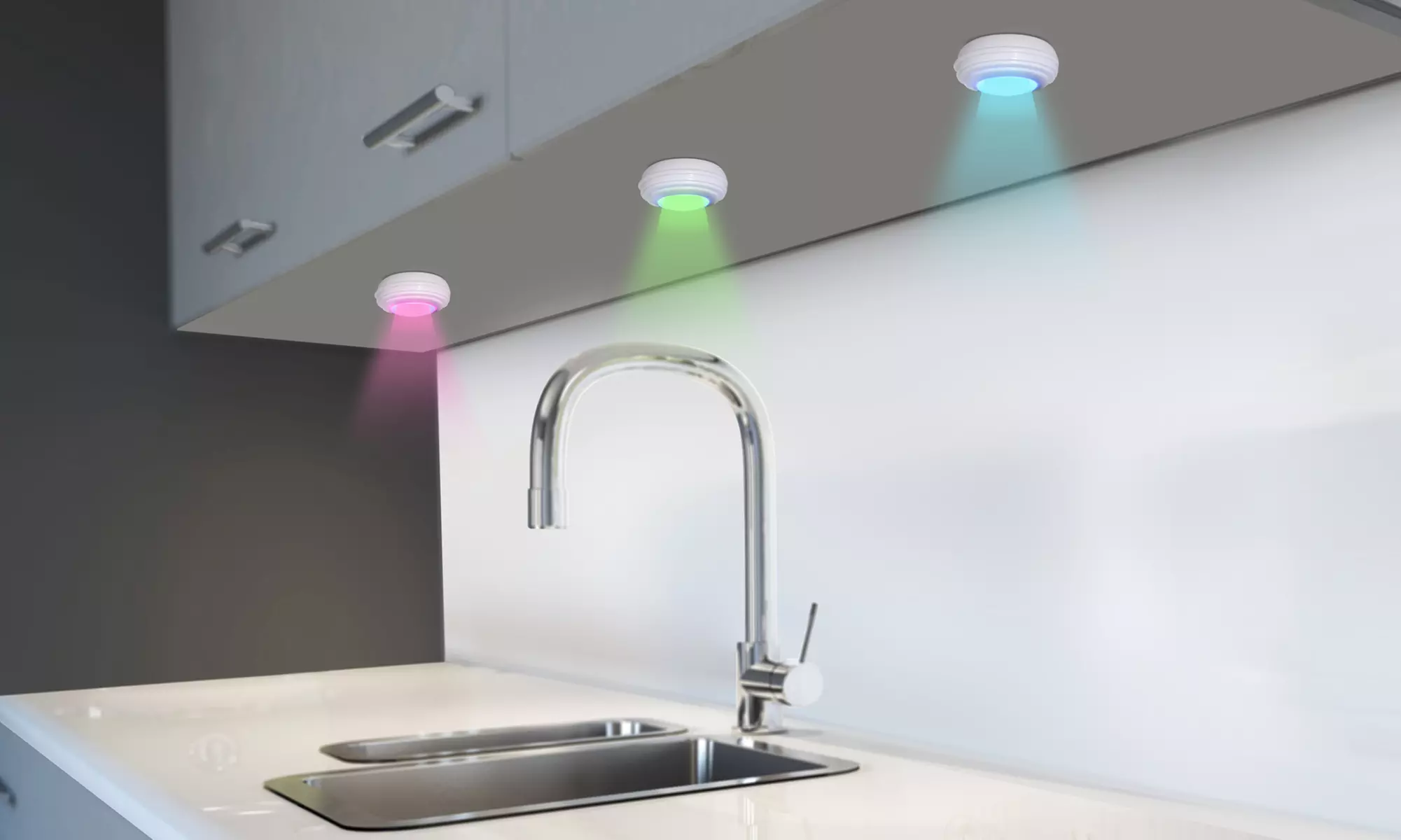 Bright Basics Color-Changing Cordless LED Puck Lights with Remote (3-Pack) - Primary Image