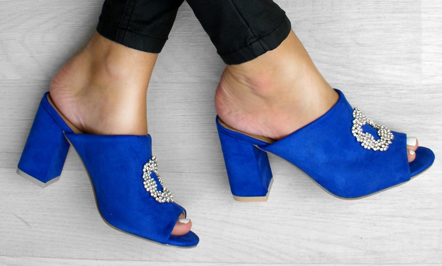 Image 8: Embellished Peeptoe Heeled Mules