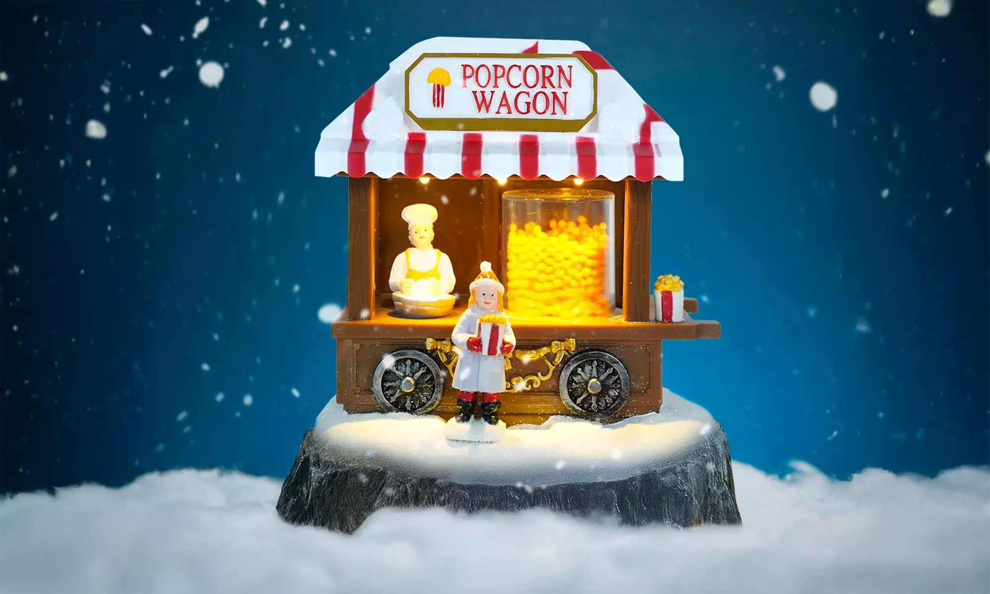 Weihnachtliche Szene mit Musik und Beleuchtung