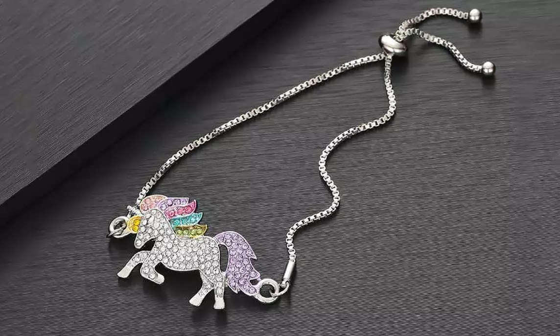 1x oder 2x Halskette oder Armband mit Einhorn-Anhänger für Kinder