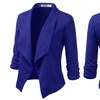 Image 22: Doublju Women's Ruched 3/4 Sleeve Blazer Jacket. Plus Sizes Available.