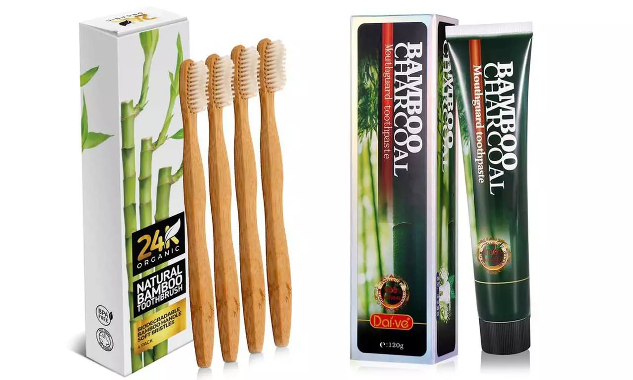 Bamboo Charcoal Toothpaste and Bamboo Toothbrush Set - Primary Image