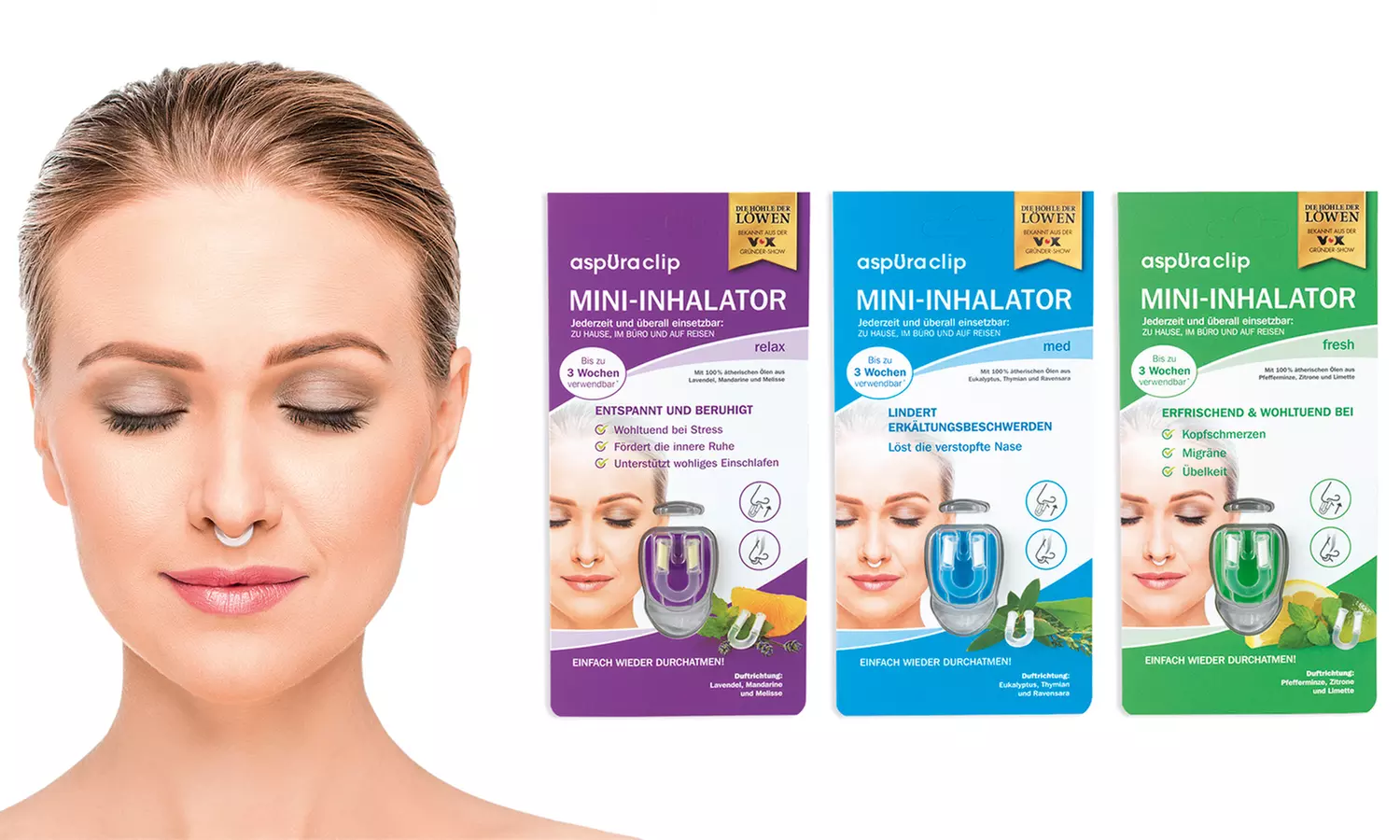 3er-Set aspUraclip Mini-Inhalator: Fresh, Med oder Relax - Primary Image