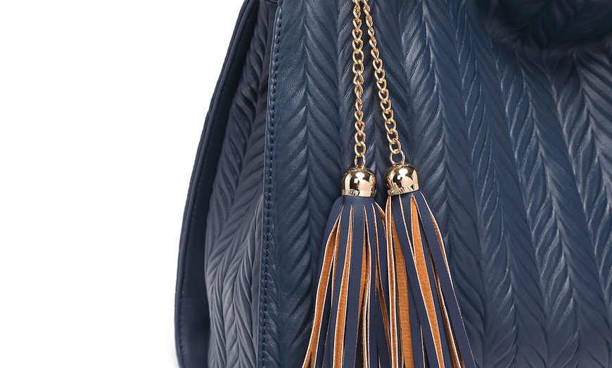 Image 19: Chic Embossed Tote With Tassel Detail and Card Pouch
