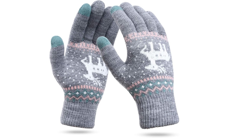 Image 3: 1 ou 2 paires de gants à écran tactile avec motif de renne