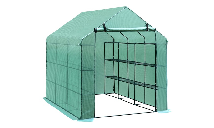 Image 1: Outsunny Walk-In Greenhouse with Shelves