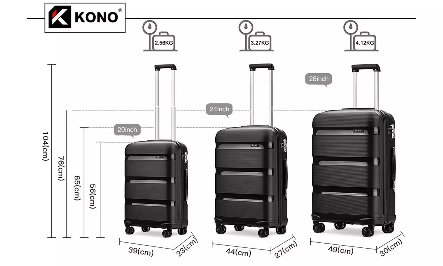 1x oder 3x KONO Hartschalen-Reisekoffer