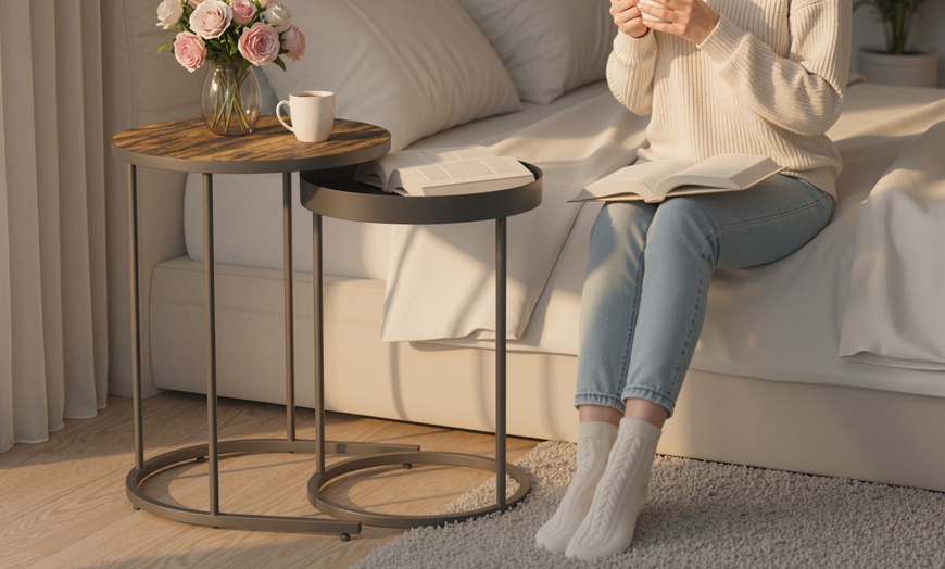 Image 12: HomCom Nesting Side Tables, Space-Saving Design