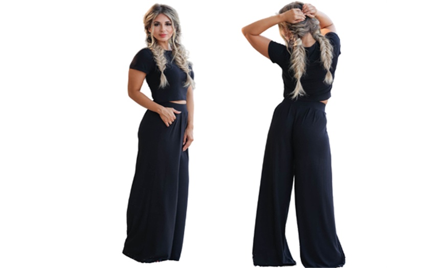 Image 3: Women's Two Piece Crop Top Wide Leg Trousers Set 
