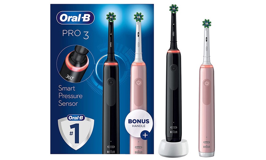 Image 1: Oral-B Pro 3 3900 Electric Smart Pressure Sensor Duo Toothbrushes