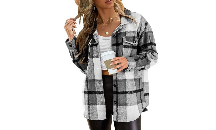 Image 6: Women's Button Down Plaid Shirts with Pockets