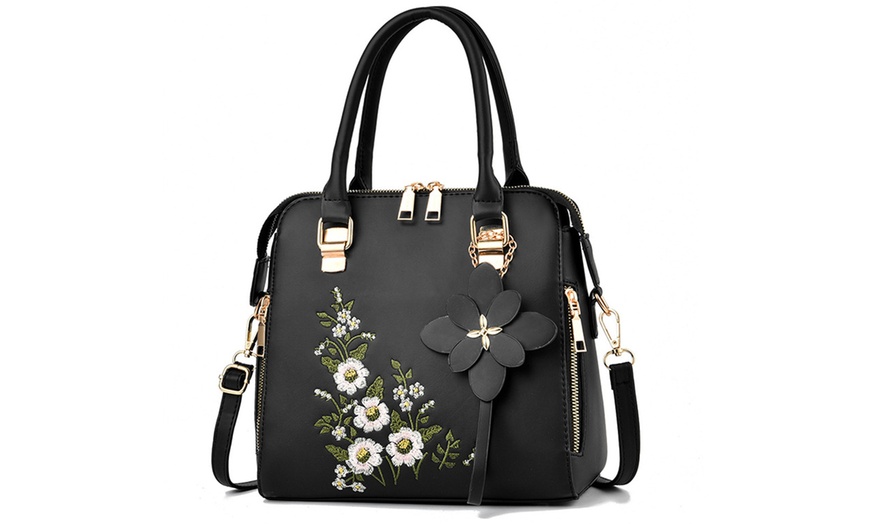 Image 6: Women’s Floral Embroidered Tote Bag