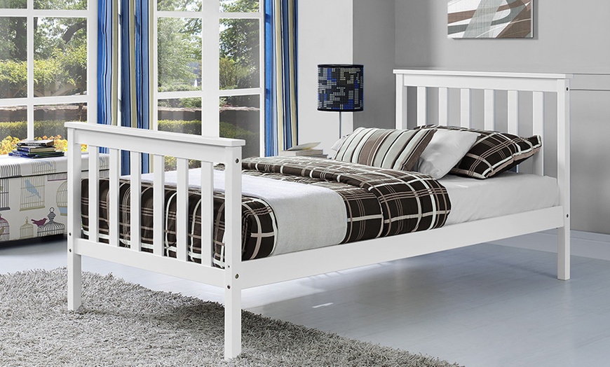 Image 2: Portland White Wooden Bed