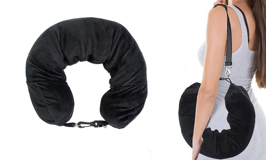 Image 2: Space-Saving Fillable Travel Pillow - Plush and Adjustable