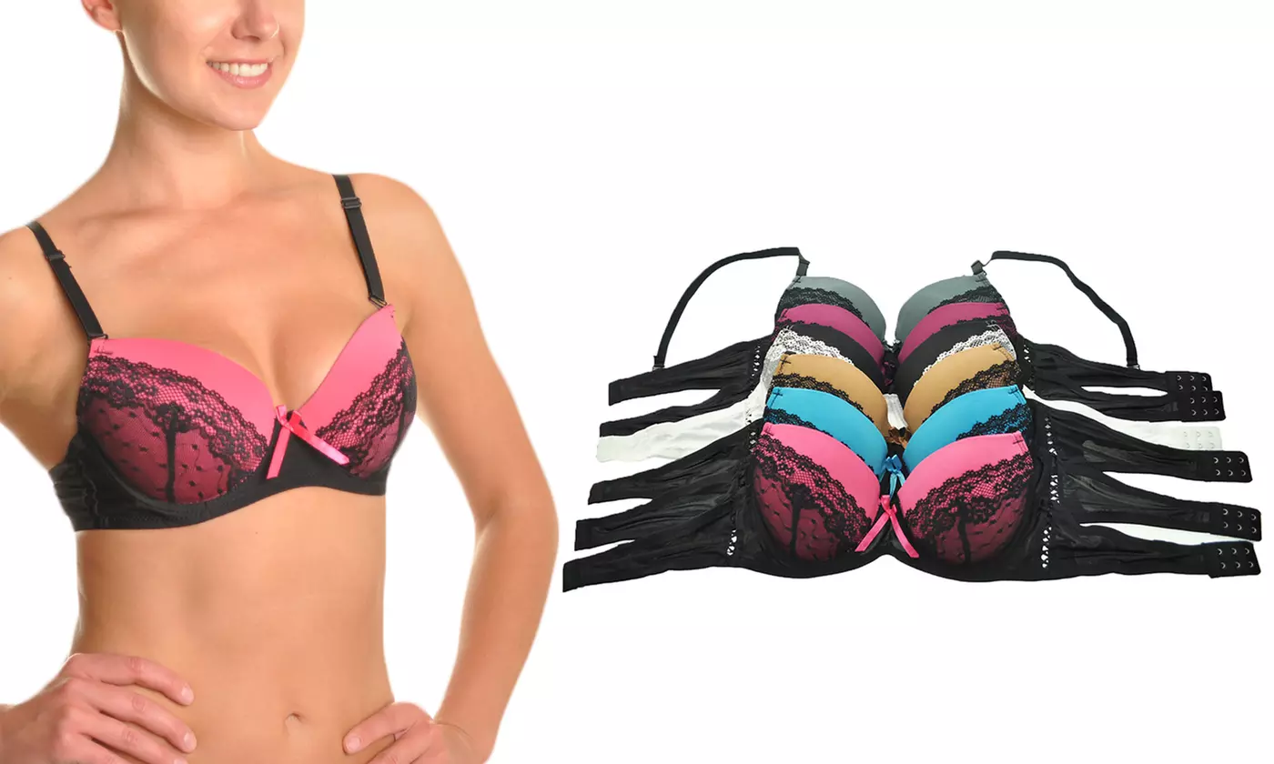 Angelina Lace Push-Up Bras (6pk) | Groupon Goods