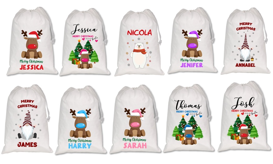 Image 3: Add Christmas Cheer with Personalized White Santa Sacks