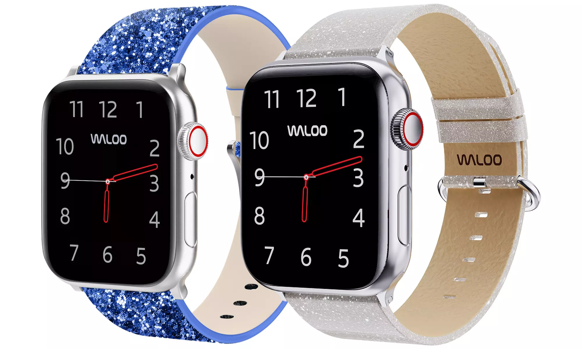 Waloo 2-Pack of Leather Bling and Shiny Brilliance Apple Watch Bands