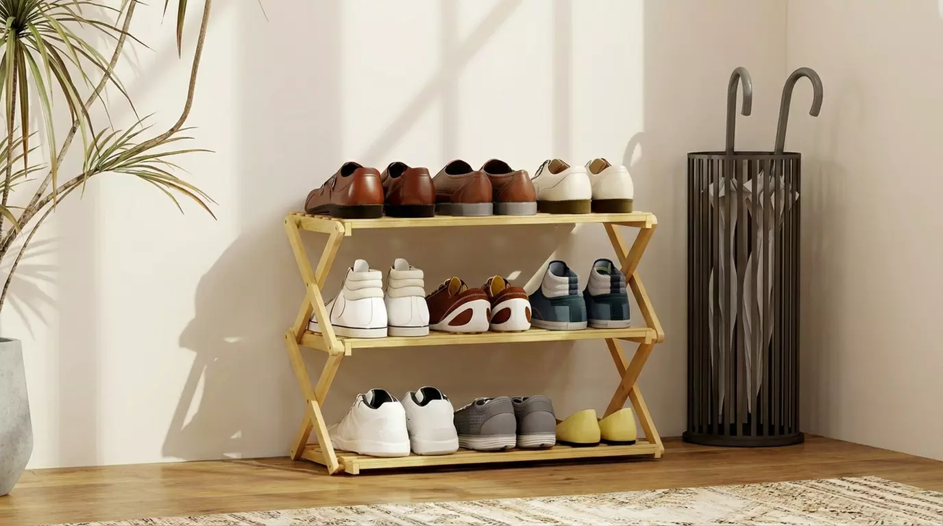 HOMCOM Foldable Bamboo Shoe Rack