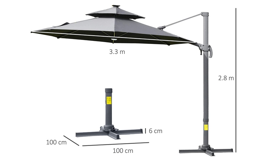 Image 4: Outsunny Solar-Powered LED Cantilever Parasol