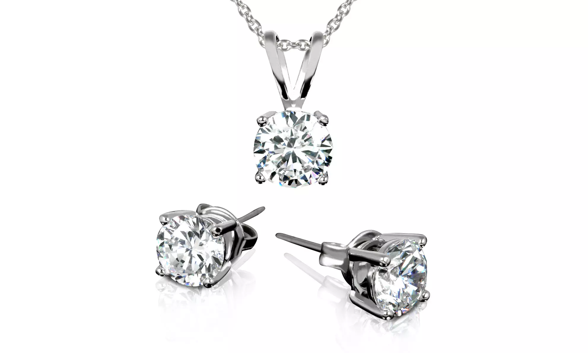 3.00 CTW Stud Earrings and Necklace Set made with Swarovski Elements Crystals - Primary Image
