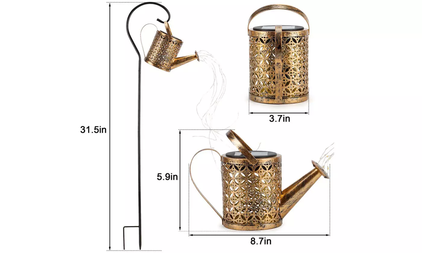 Waterproof Copper Solar Twinkle Light Watering Can Hanging Kettle Lantern Light