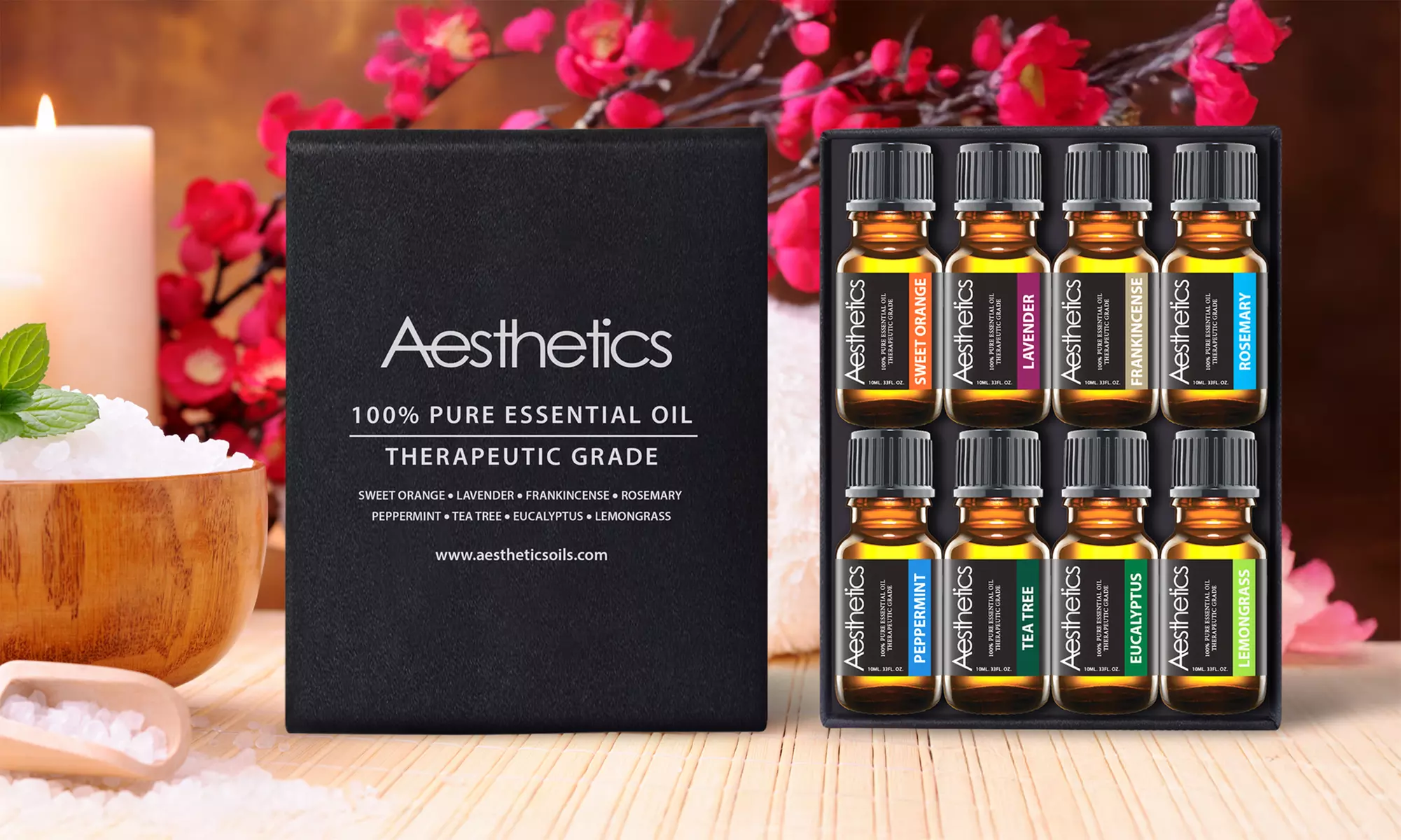 100% Pure Therapeutic-Grade Aromatherapy Essential Oils (8-Pack)