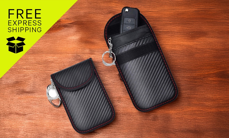 Image 1: 2 Pack Set Car Key Shielding Cases Keyless RFID Blocking Bags-716717X2